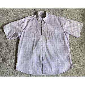 ENRO Mens Short Sleeve Button Down Shirt XL Pastel Plaid Non‎ Iron